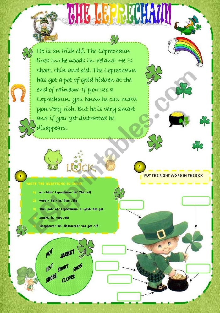 Fun leprechaun crossword puzzle activity for learning in first grade Leprechaun-themed crossword worksheet for first graders to enhance vocabulary skills