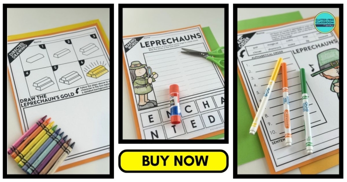 Leprechaun Match Activity 7 for Teaching Ratios and Proportions Kindergarten student matching pairs of leprechauns with different colored hats and outfits on a worksheet