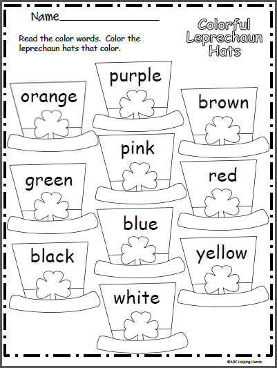 Leprechaun Match Activity 10 for Learning Ratios and Proportions Kindergarten student matching pairs of leprechauns with different colored hats and outfits on a worksheet