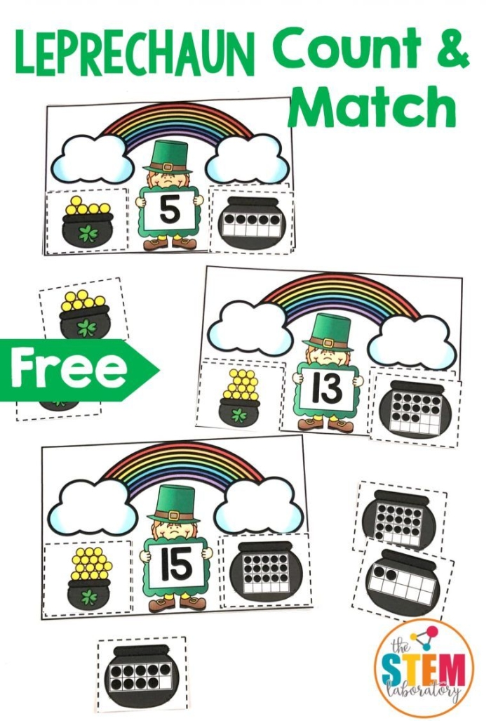Leprechaun Match Worksheet Number 23 for Kindergarten Math Skills Kindergarten students practice identifying matching pairs with this leprechaun themed ratio and proportion worksheet