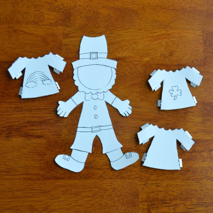 Fun St. Patty's Day leprechaun paper doll activity for young learners Leprechaun paper doll worksheet for kindergarten students celebrating St. Patrick's Day