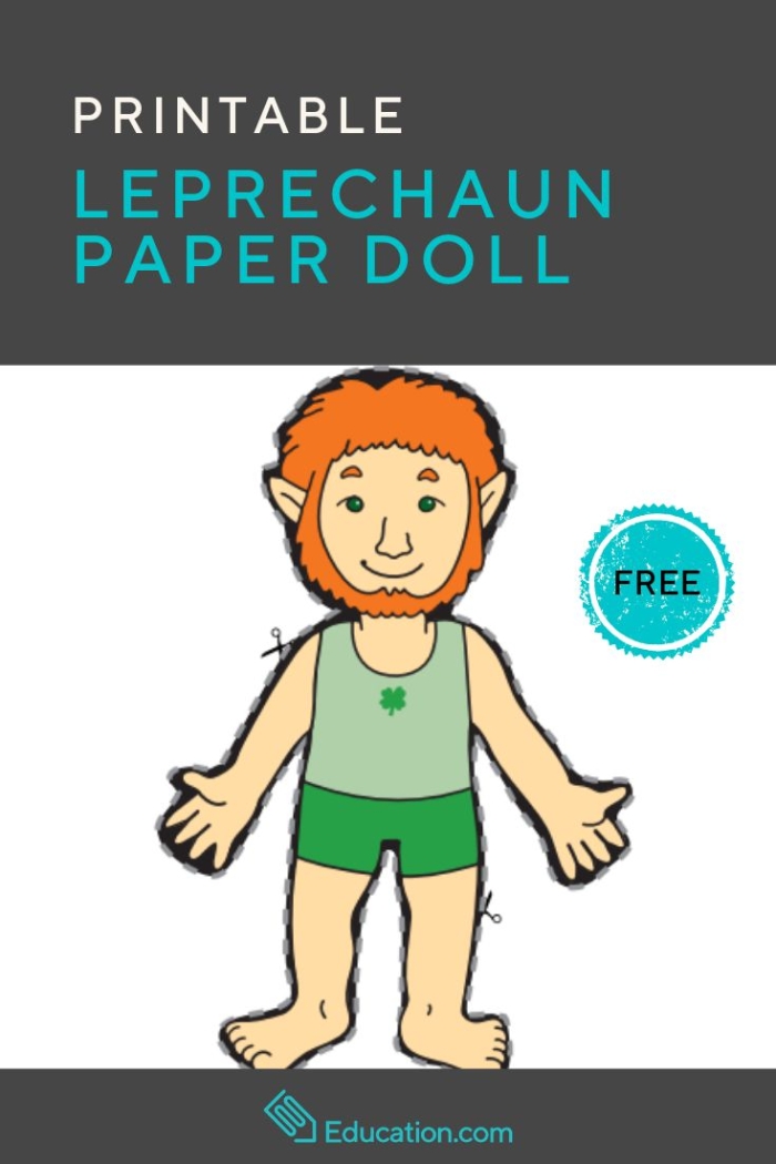 Fun St. Patty's Day paper doll activity for young learners Leprechaun paper doll worksheet for Kindergarten celebrating St. Patrick's Day