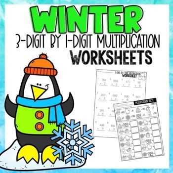 Fifth grade student working on a Let it Snow! three-digit multiplication math worksheet