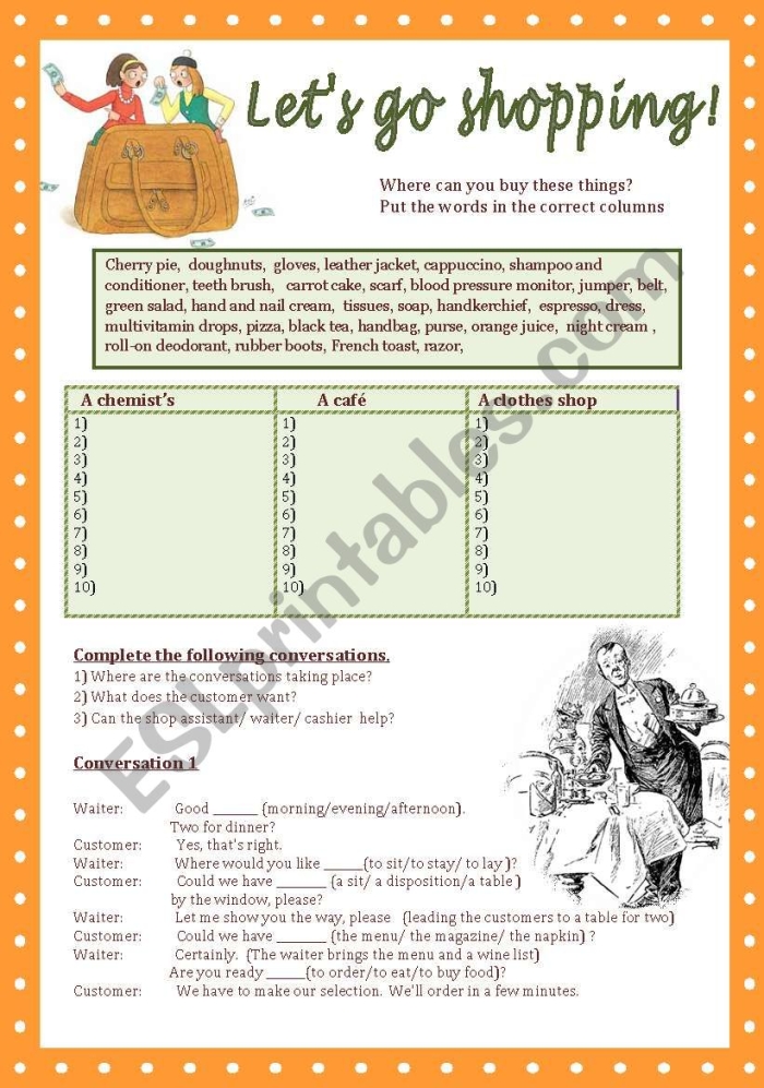 Let's Go Shopping! worksheet for sixth graders focusing on percentages Worksheet for practicing discount calculations in a shopping context