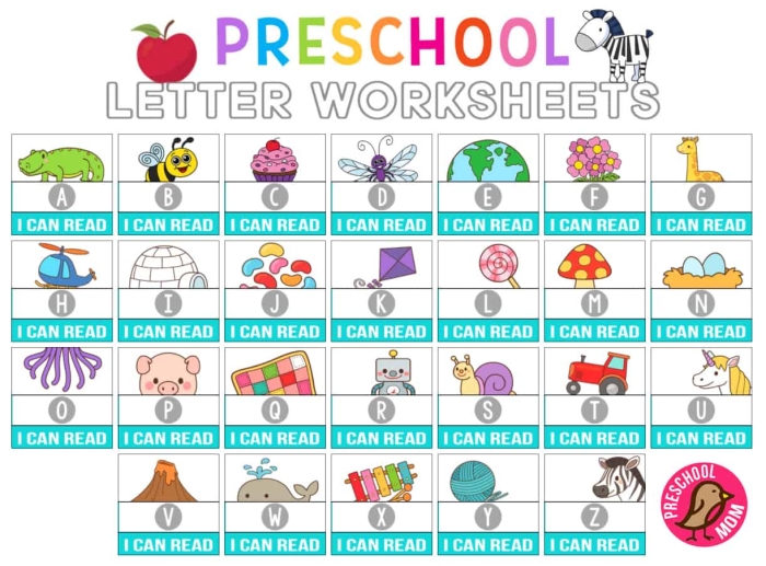 Pre-K worksheet with apples featuring uppercase and lowercase letter A to color and count