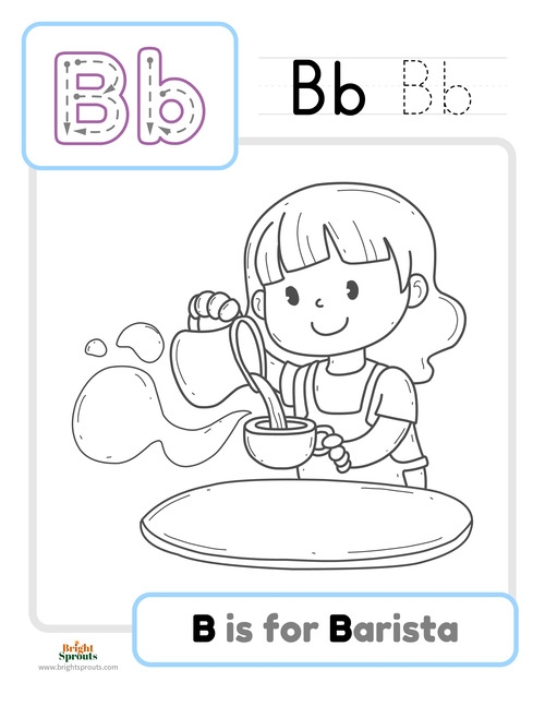 Pre-K student working on an alphabet practice sheet for the letter B