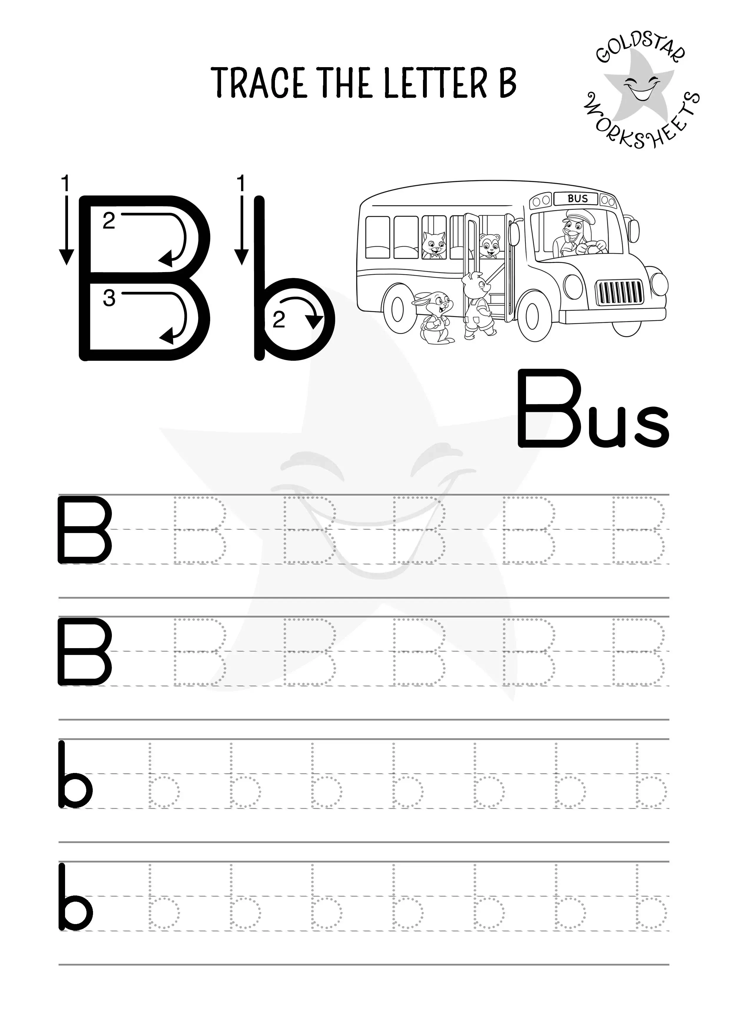 Pre-K worksheet with dashed lines and the letter B for tracing practice 19