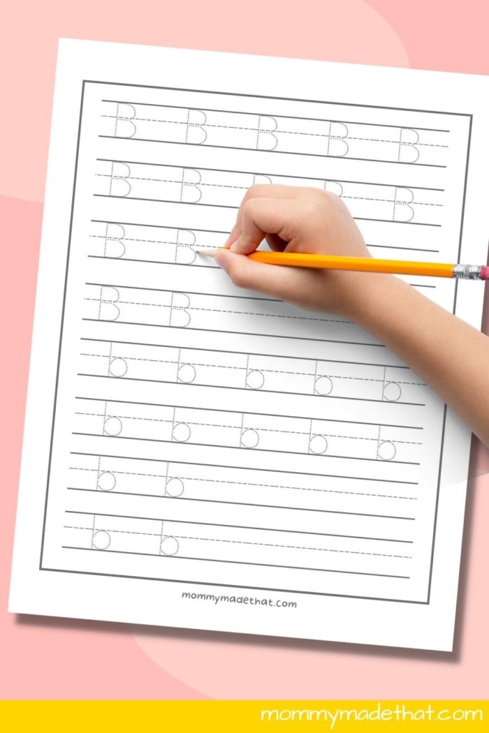 Pre-K writing worksheet for tracing lines and the letter B to build fine motor skills