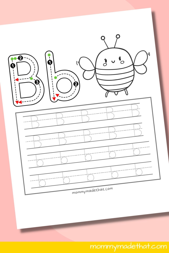 Letter B tracing practice worksheet designed for Pre-K children to enhance fine motor skills. Engaging worksheet for young learners to trace and master the letter B.