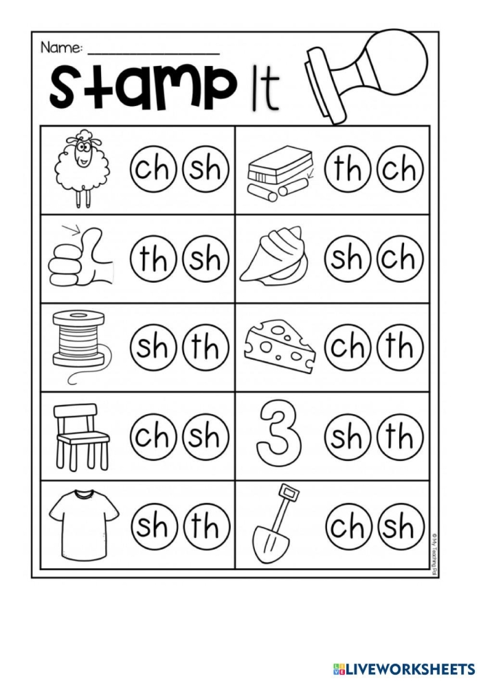 Children engaging with the Letter Book SH worksheet to identify words starting with the sh sound