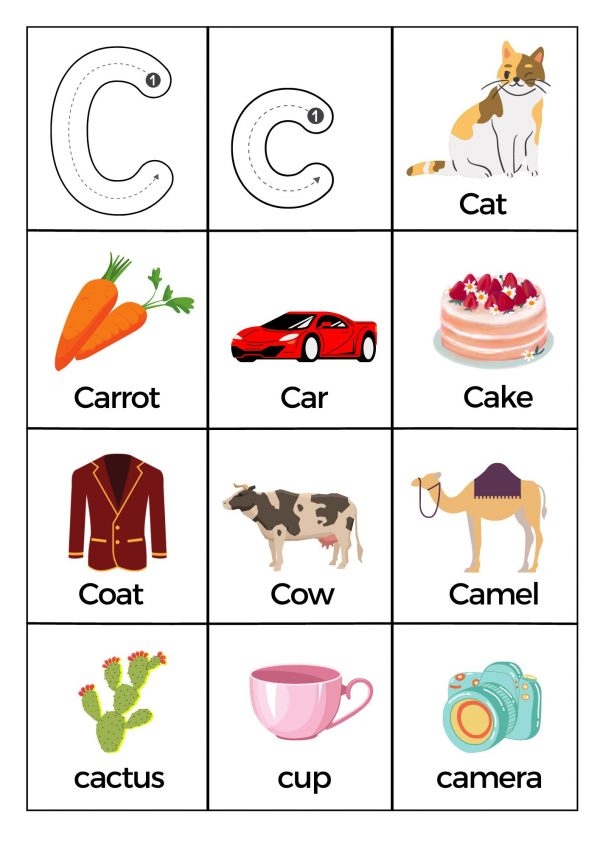Preschool student practicing handwriting skills with a colorful Letter C activity sheet