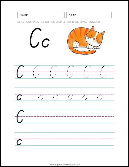 Colorful preschool worksheet featuring the letter C with engaging illustrations for early readers
