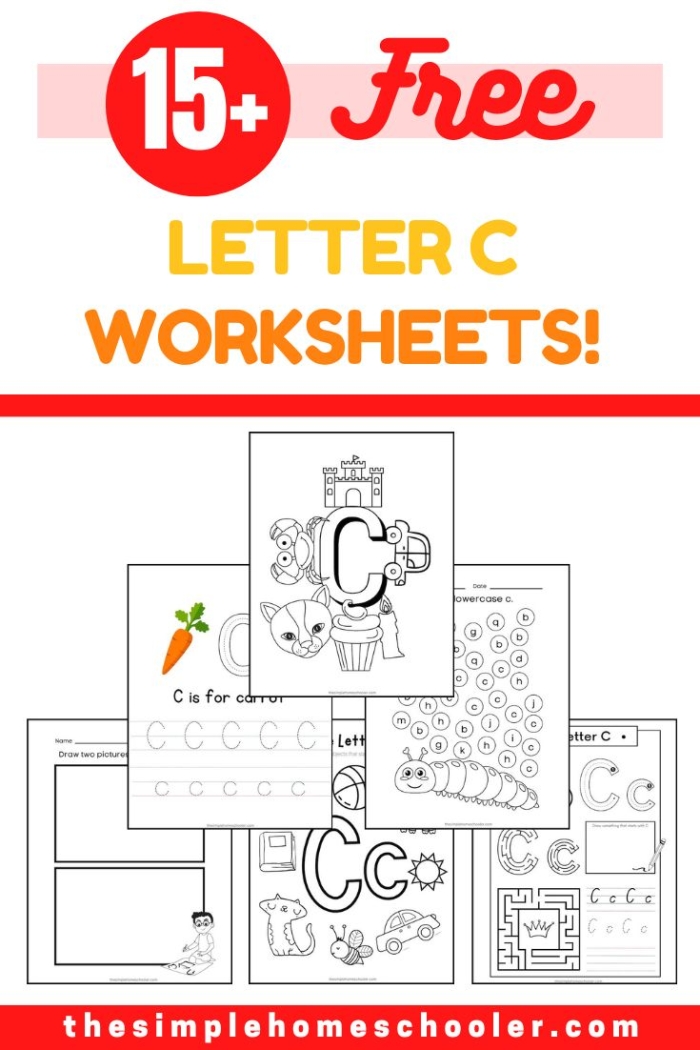 Colorful Pre-K alphabet worksheet focusing on the letter C with engaging illustrations for young learners