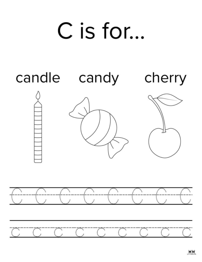 Worksheet featuring words that begin with the letter C for preschool and kindergarten students