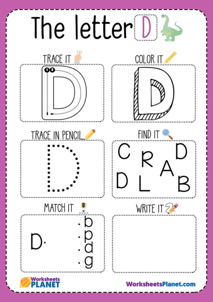 D Is For Preschool Alphabet Practice Sheet 7 Letter D alphabet learning worksheet with pictures for preschool coloring activity