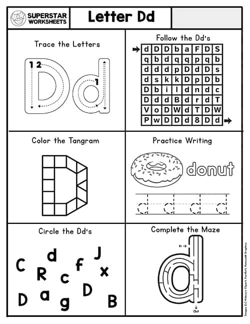 D Is For Letter D Alphabet Practice Worksheet Number 23 Preschooler worksheet featuring the letter D with fun coloring activities to practice alphabet sounds