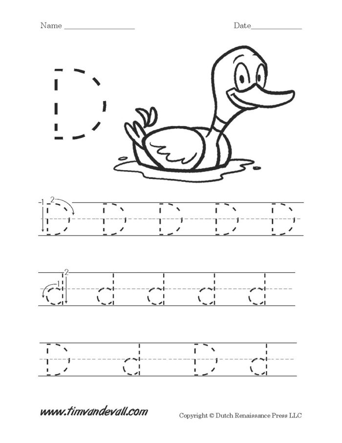 D Is For Worksheet Number 12 Preschool Writing Exercise Pre-K student worksheet focusing on the letter D with coloring activities for alphabet practice