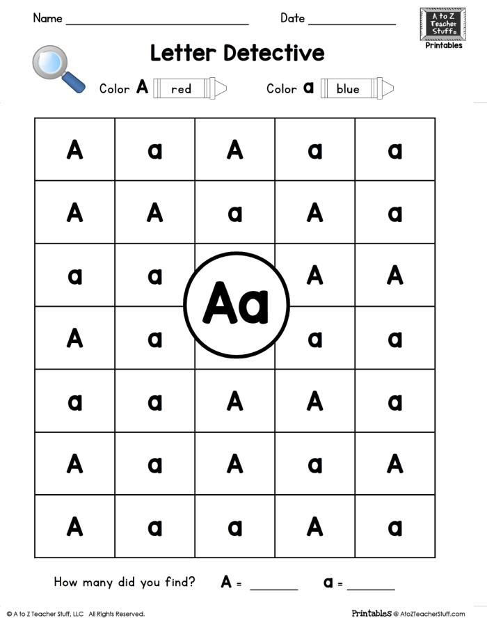 Worksheet featuring the Letter D Detective activity for kindergarten students
