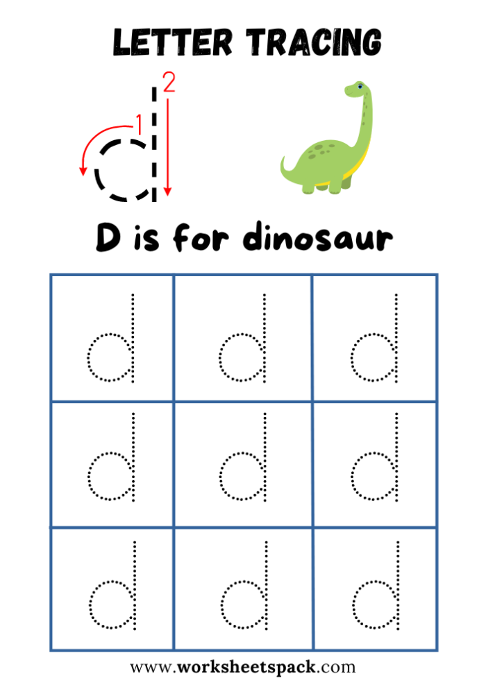 Pre-K worksheet showing tracing lines and the letter D for fine motor skill practice