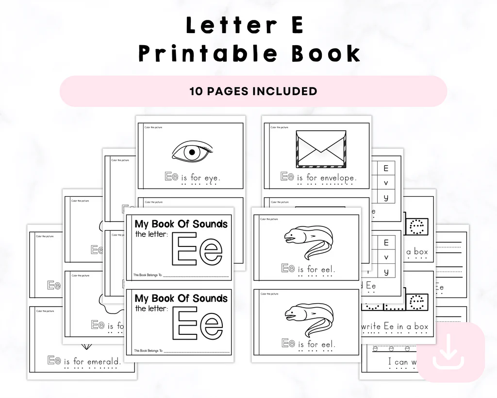 Pre-K worksheet activity identifying objects that begin with the letter E