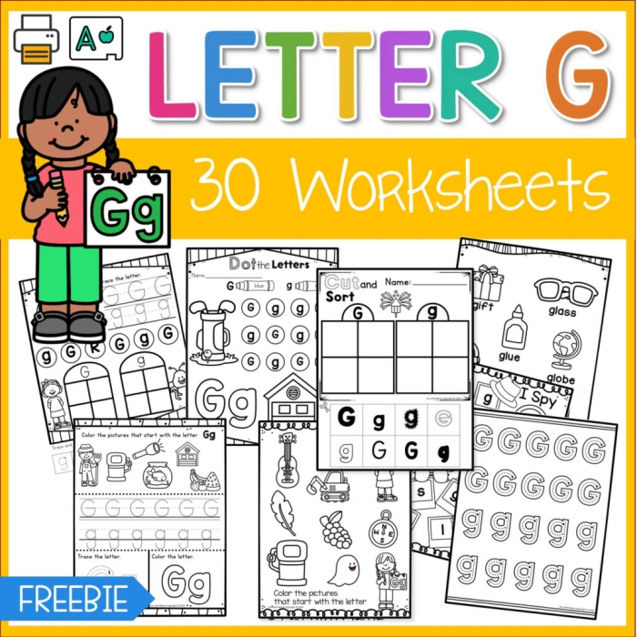 Preschool letter E worksheet activity showing pictures of words that begin with the letter E for early readers
