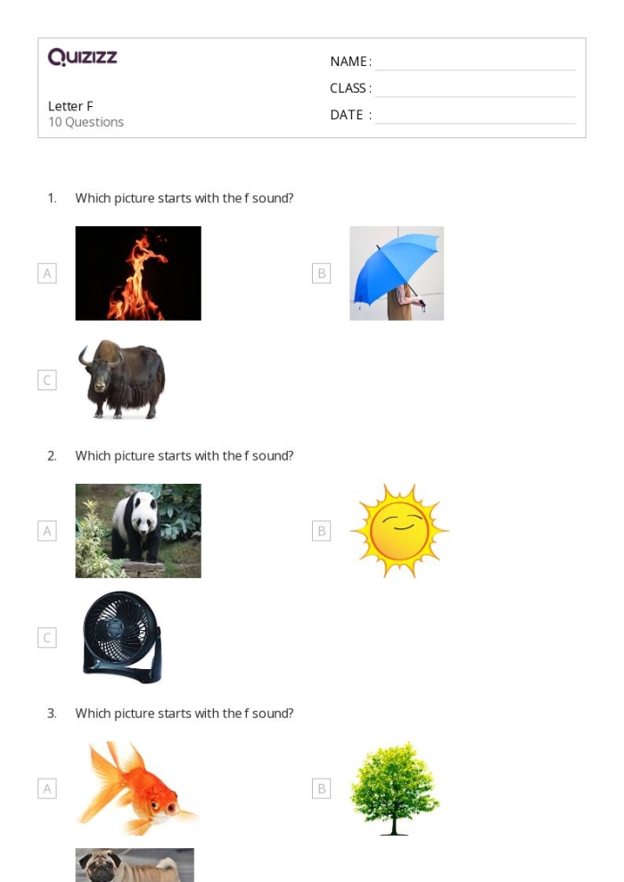Interactive Letter Book: F activity for preschool and kindergarten students Worksheet featuring words that begin with the letter F for early learners