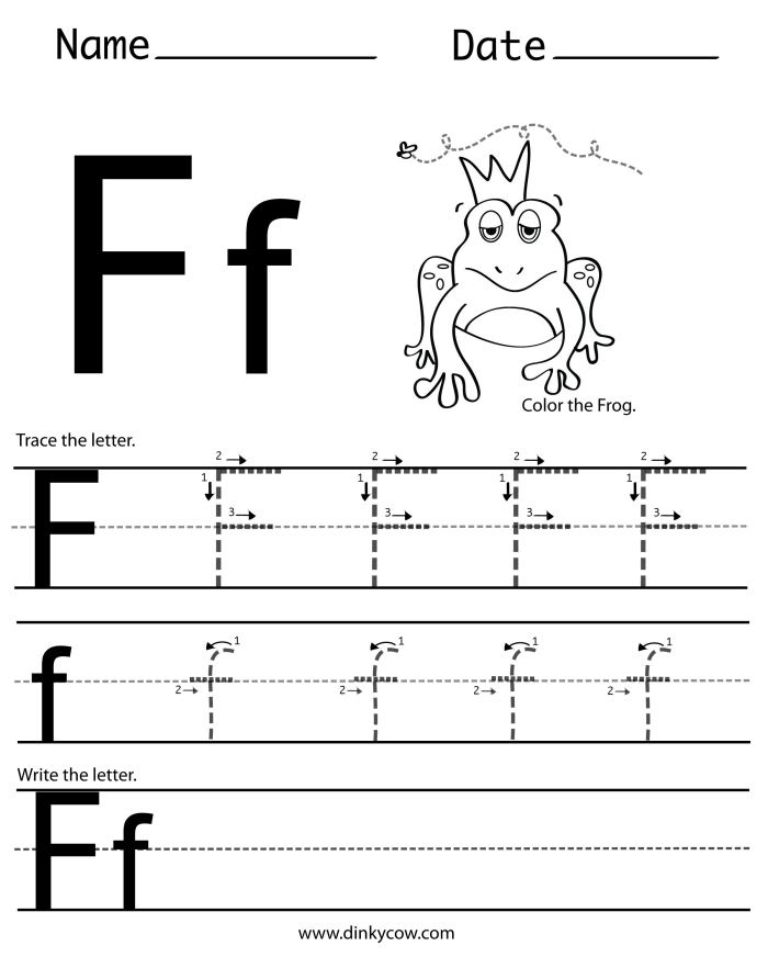 Hands-on Letter Book: F activity for multiplication practice in Pre-K classrooms Worksheet featuring words that begin with the letter F for preschoolers and early learners