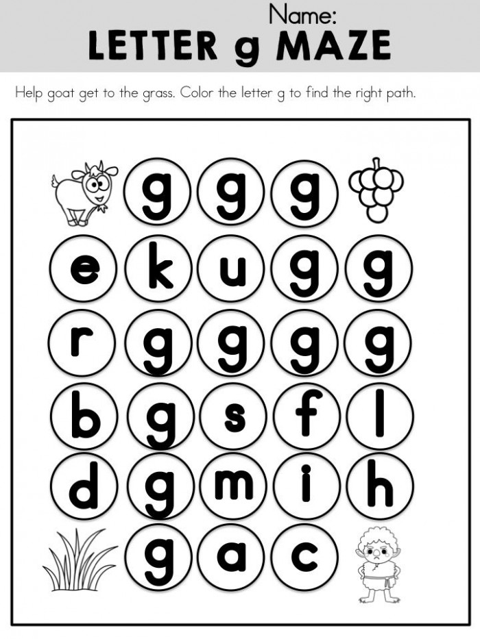 Letter G Maze Worksheet for Preschoolers Image 7 Pre-K worksheet with a letter G maze featuring a mother giraffe searching for her calf