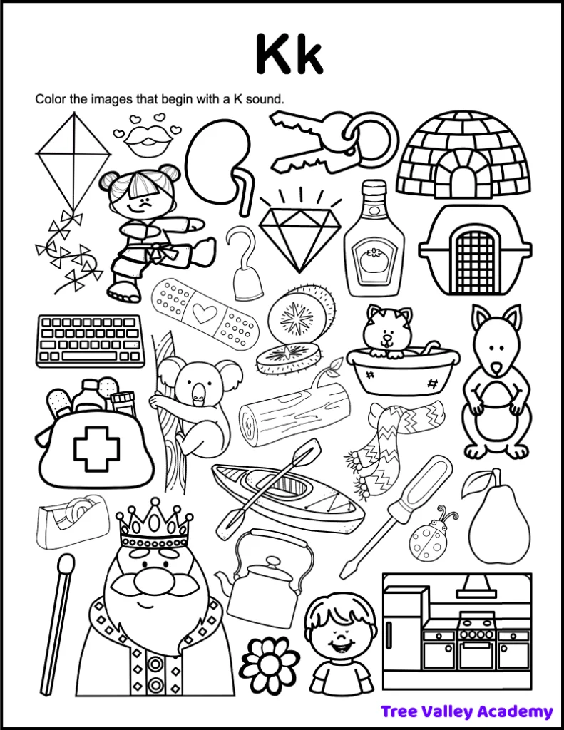 Pre-K phonics worksheet for letter G identification featuring various pictures
