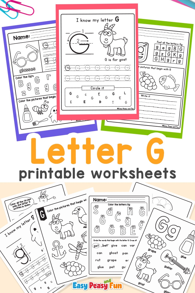 Grammar and Mechanics worksheet for Pre-K Worksheet featuring the letter G with words for preschool and kindergarten students. Engaging activity to find G words for early learners.