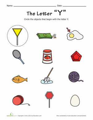 Preschool phonics worksheet featuring colorful illustrations of objects that begin with the letter I