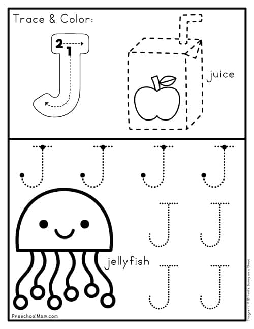 Worksheet for identifying words that begin with the letter J, designed for young learners. Engaging Letter Book J activity for preschool and kindergarten students.