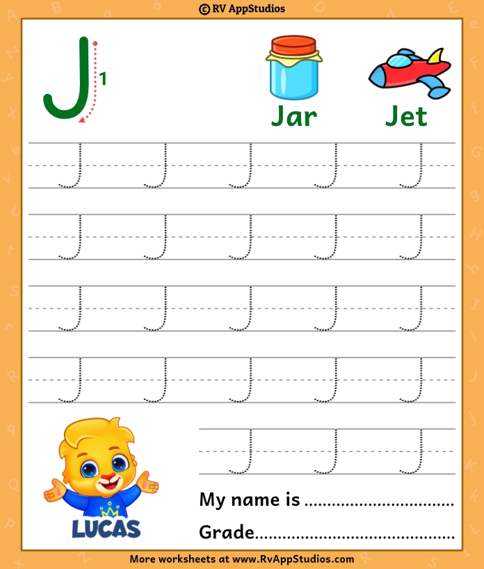 Worksheet for identifying words that begin with the letter J for young learners