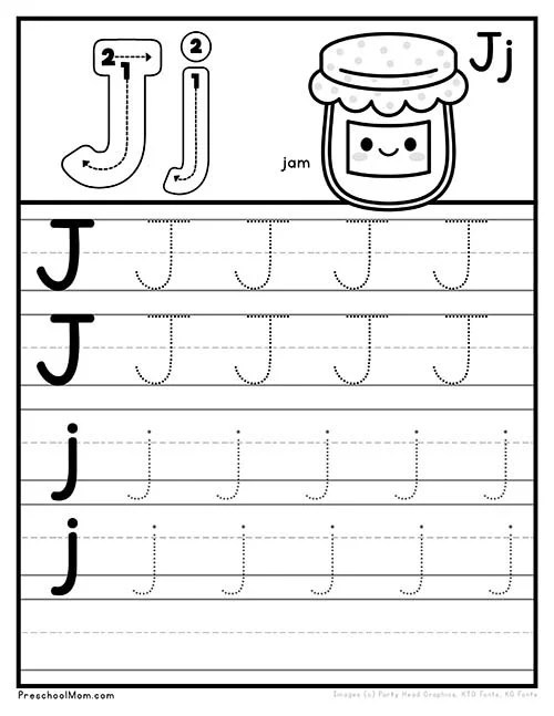 Worksheet featuring words that begin with the letter J for preschoolers and kindergarteners