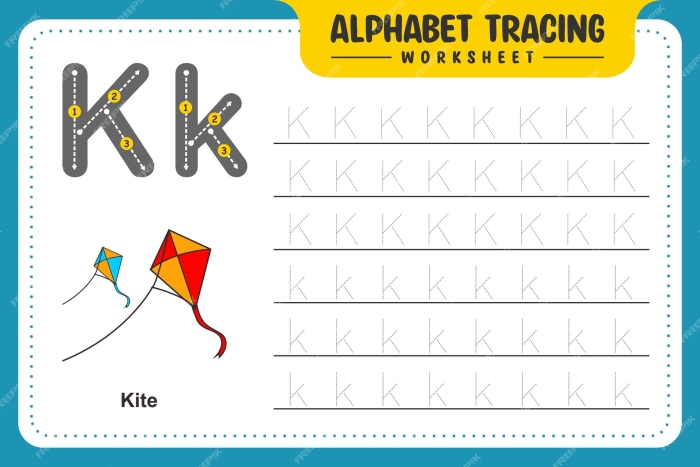Tracing the Letter K Worksheet for Pre-K Students 13 Pre-K worksheet showing dotted guide lines and the letter K for tracing practice