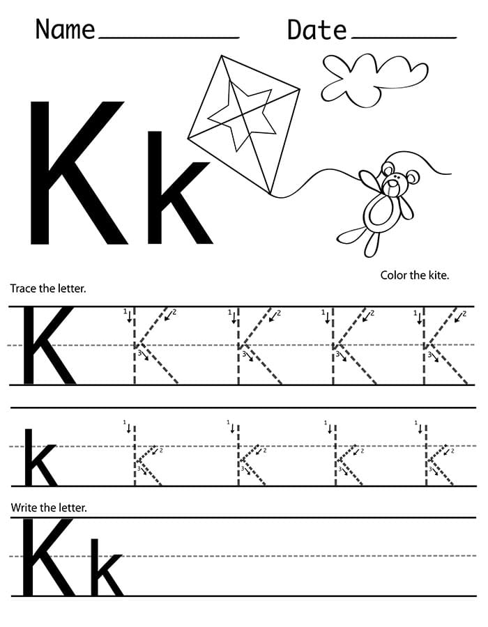 Worksheet featuring a fun activity to identify words starting with the letter K for young learners