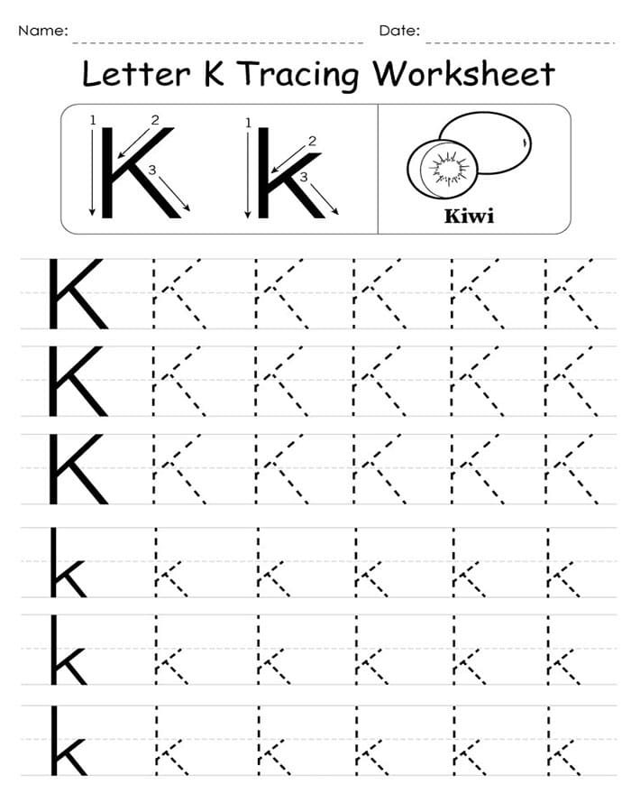 Worksheet featuring words that begin with the letter K for young learners