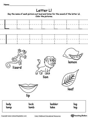 Worksheet featuring items that begin with the letter L for phonics practice