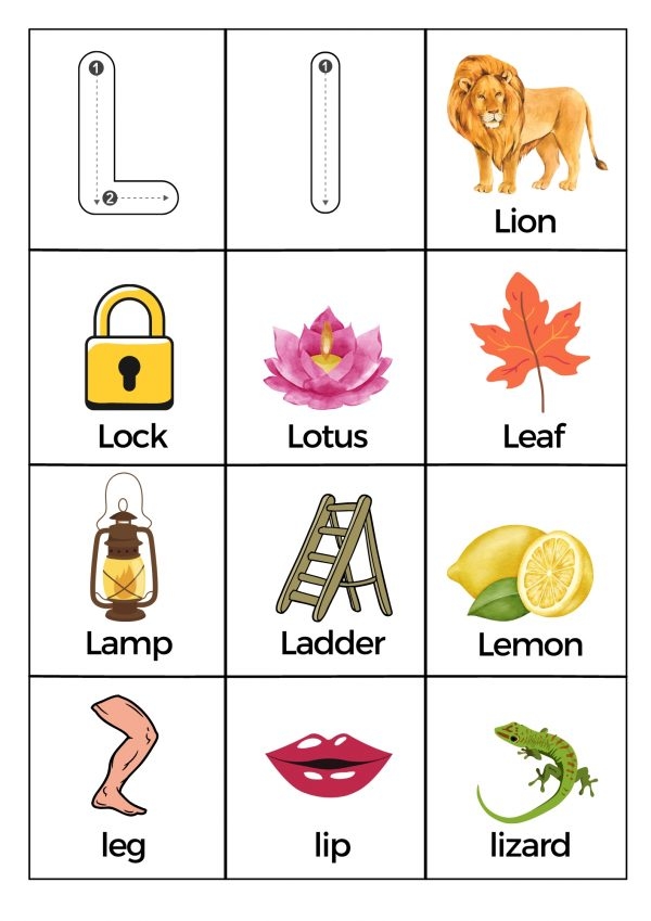 Hands-on letter L activity for preschoolers and early grade school children Worksheet featuring words that begin with the letter L for young learners