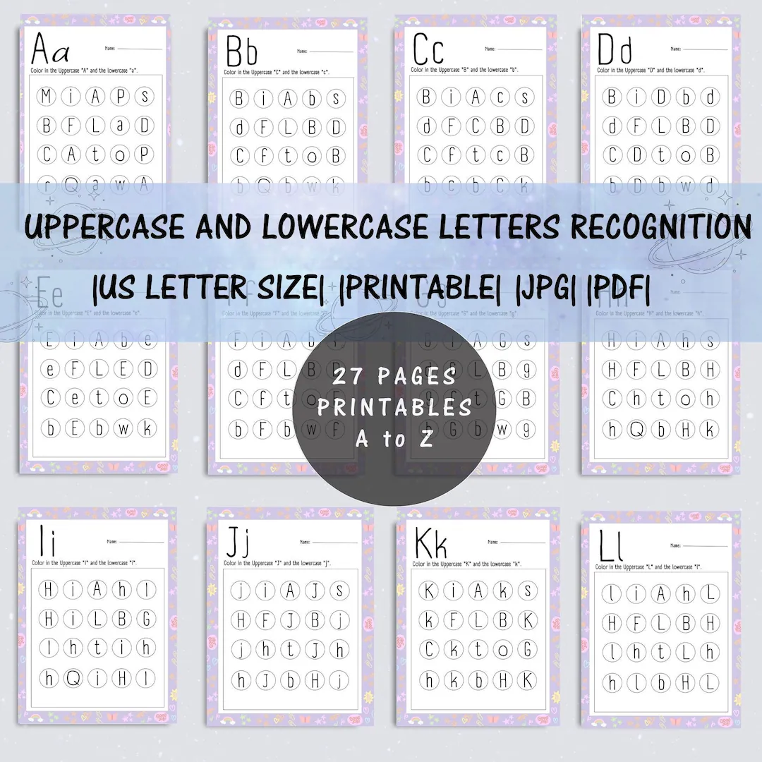 Pre-K alphabet worksheet for matching uppercase and lowercase letters