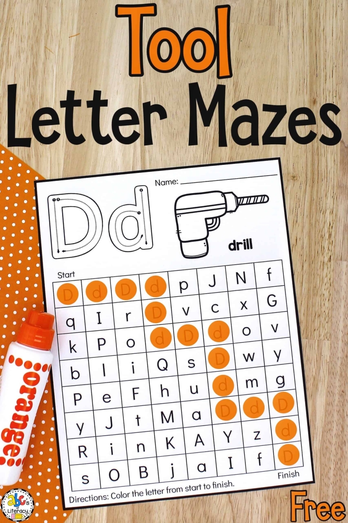Grammar and Mechanics worksheet for Kindergarten Colorful letter maze worksheet for kindergarten focusing on the letter A, featuring an apple and a hand. Engaging A maze activity for young learners to practice their reading skills.
