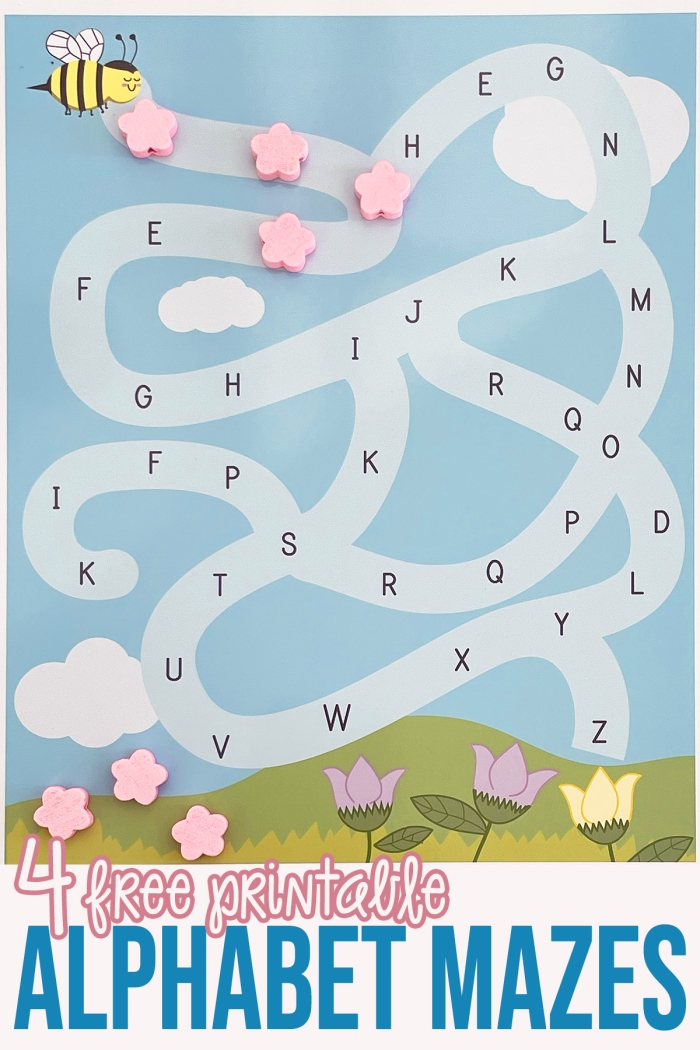 Grammar and Mechanics worksheet for Kindergarten Colorful worksheet featuring a letter maze for kindergarten students to trace the letter A. Engaging A maze activity for kids to connect the apple to the hand by following A's.
