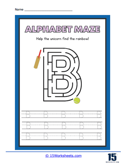 French worksheet for Kindergarten Kids navigate a maze of B's to help a balloon reach the fence in this fun worksheet. Letter Maze: B worksheet for kindergarten students.