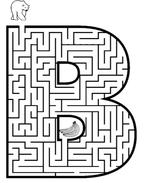 French worksheet for Kindergarten Kids navigate a maze to help a balloon reach the fence by tracing the letter B on this engaging worksheet. Letter Maze: B worksheet for kindergarten reading fun.