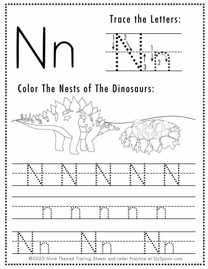 Worksheet featuring the letter N with words for preschoolers to identify