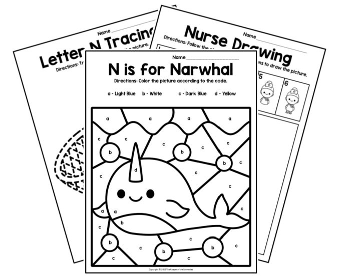 Worksheet for identifying words that begin with the letter N, designed for early learners