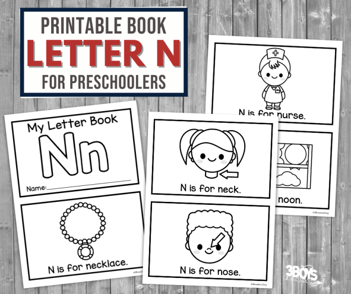 Worksheet featuring the Letter N with words for preschool and kindergarten learners