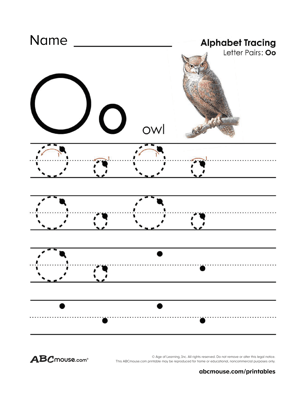 Pre-K phonics worksheet featuring various objects that begin with the letter O for students to identify