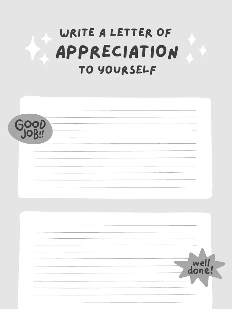 Worksheet for writing a letter of appreciation to oneself for sixth graders