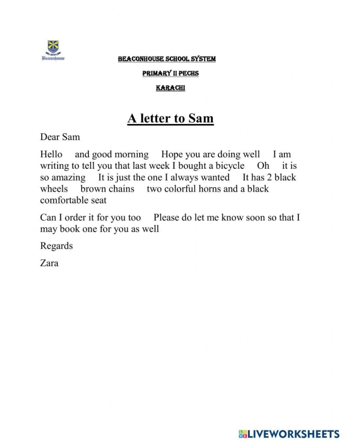 Punctuating Your Letter Editing Exercise for Elementary Students Fourth grade students editing punctuation errors in a sample letter with missing and incorrect punctuation marks